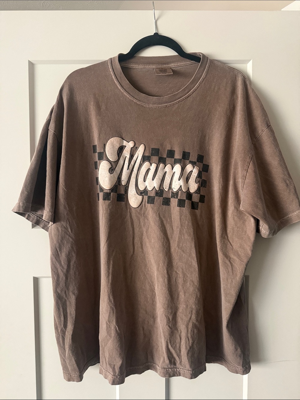 Comfort Colors Brown Mama Graphic Tee with Checkerboard